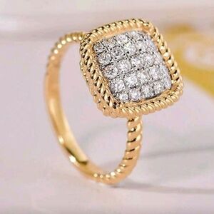 Huitan Gold and Silver Women's Ring with Cubic Zirconia Square Shape